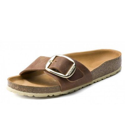 Birkenstock Madrid Big Buckle Pantolette in leoi cognac Birkenstock Madrid Big Buckle Pantolette in leoi cognac