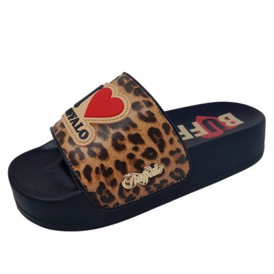 Buffalo Playa Low Pantolette in black brown leo Buffalo Playa Low Pantolette in black brown leo